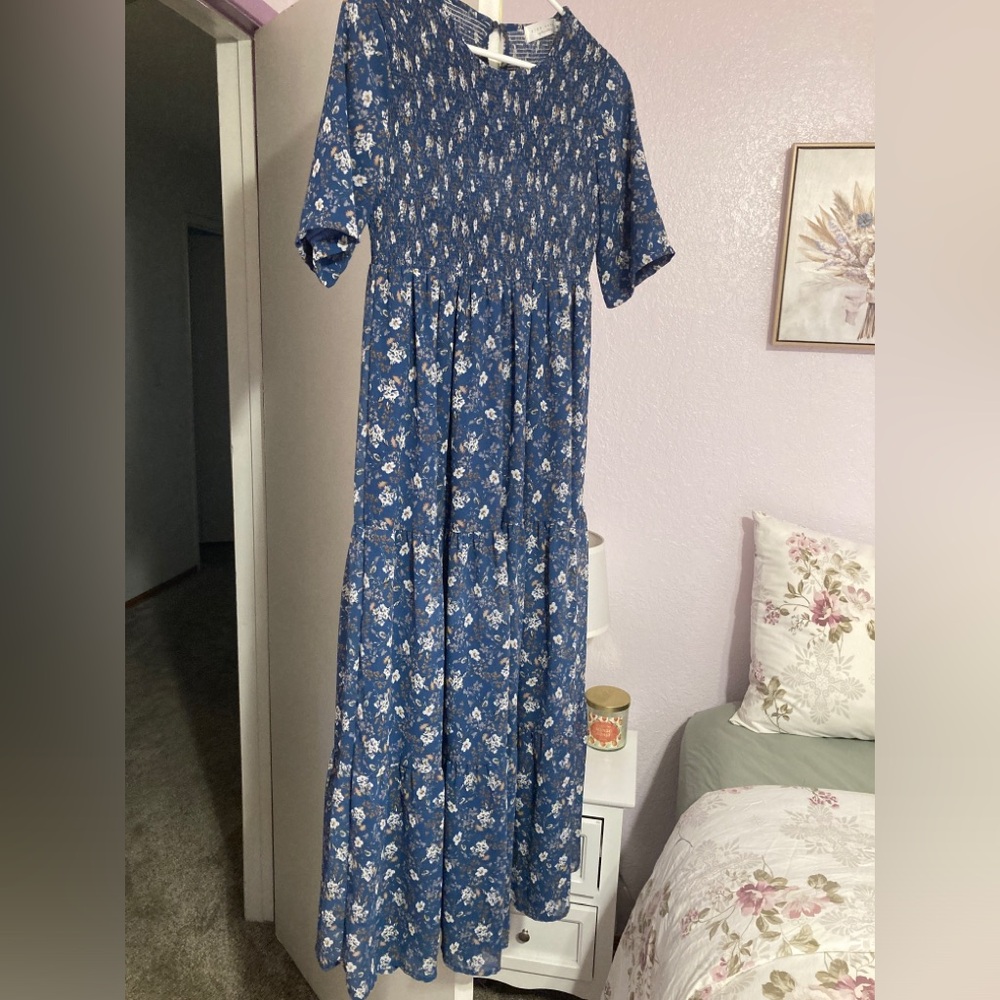 Smocked Bodice Floral Maxi Dress